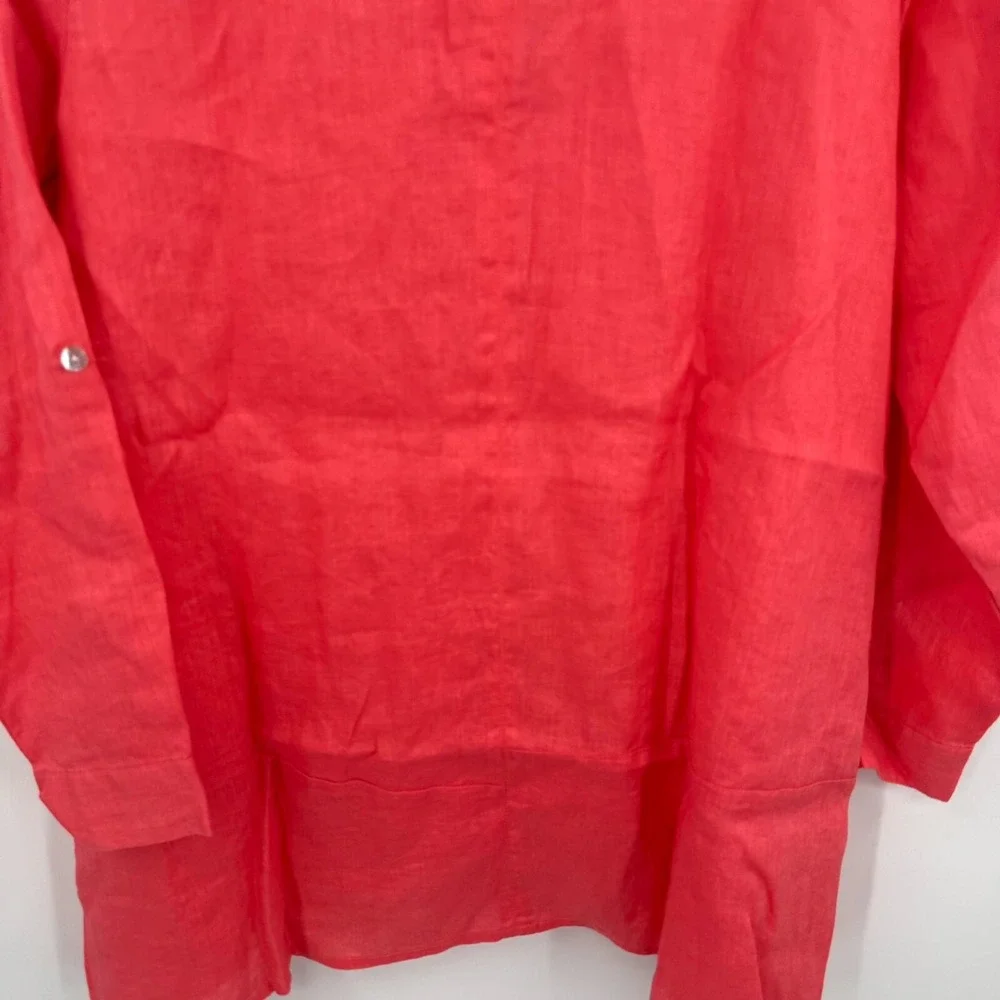 Symple NYC Linen Tunic Women Small Pink Lagenlook Airy Light Travel Button Front